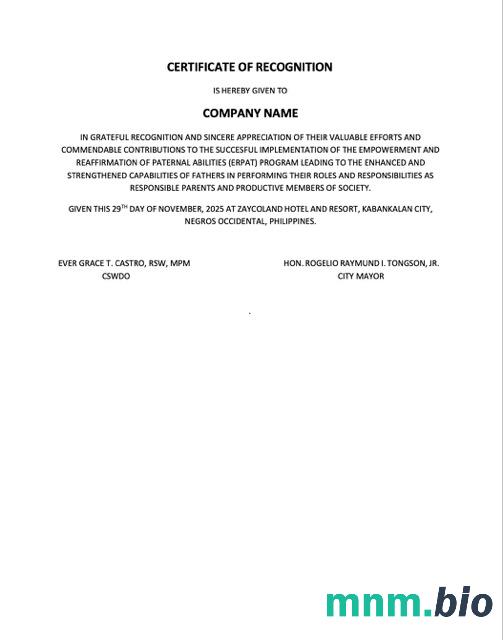 Philippines vcertyfikat of recognition Word i szablon PDF